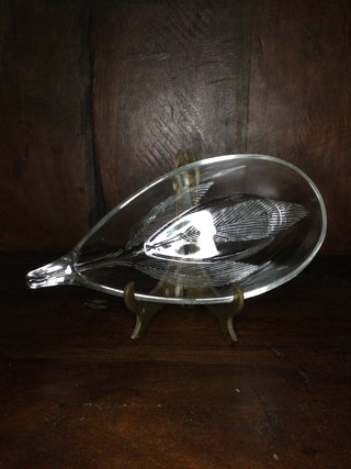 Vtg clear glass leaf dish
