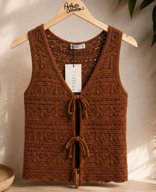 Brown Blenca Crochet Vest Size S