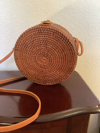 Straw Cross Body Bag. Rattan, Round, Boho Chic