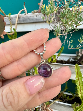 Round Amethyst Cab on 925 Ball Chain 18"
