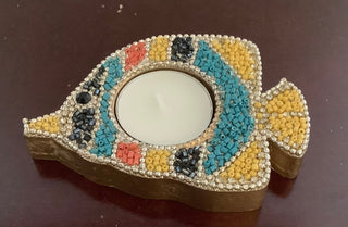 Tea Light Candle Holder "beaded fish"