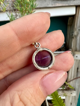 Round Amethyst Cab on 925 Ball Chain 18"