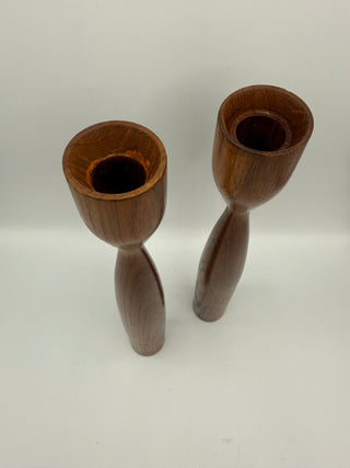 Danish Teak Tulip Candlesticks
