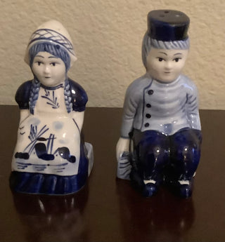 Vintage Blue Dutch Girl & Boy Salt & Pepper Shakers