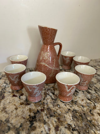 8 Piece Sake Set, MCM Rust/Brown