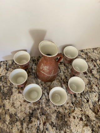 8 Piece Sake Set, MCM Rust/Brown