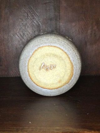 Vtg blue and cream w/hearts stoneware candle holder