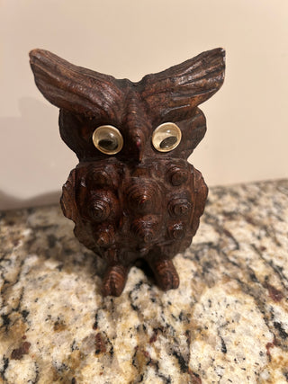 4.5” Vintage Wood-Carved Owl Figurine