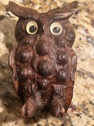 4.5” Vintage Wood-Carved Owl Figurine