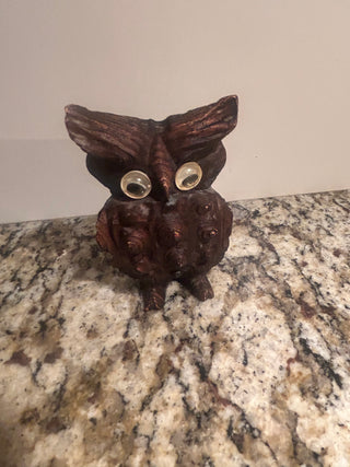 4” Vintage Wood-Carved Owl Figurine