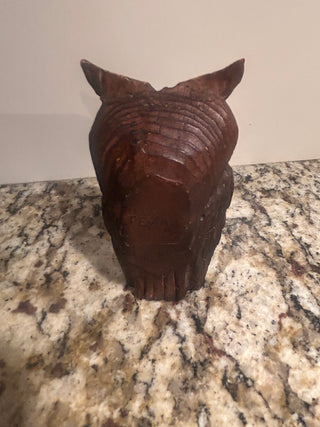 4” Vintage Wood-Carved Owl Figurine