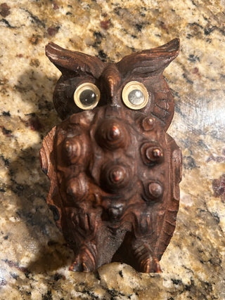 4” Vintage Wood-Carved Owl Figurine