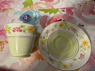 Vintage Teacup/SaucerVictoria Soft Green - posies