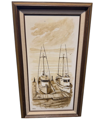 Orig. 1970s Bonnie Gregory Sepia Oil Painting