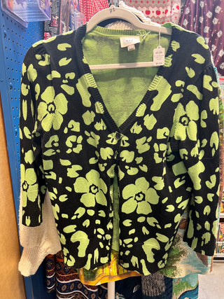 ECI black/green button front sweater
