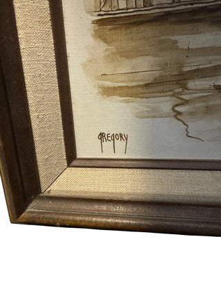 Orig. 1970s Bonnie Gregory Sepia Oil Painting