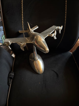 Art Deco Airplane 4 Propeller Plane Sculpture Aircraft Desk Shelf Model Metal VV