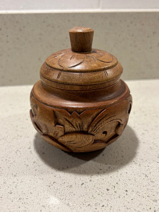 Round Wood Trinket Box with Lid