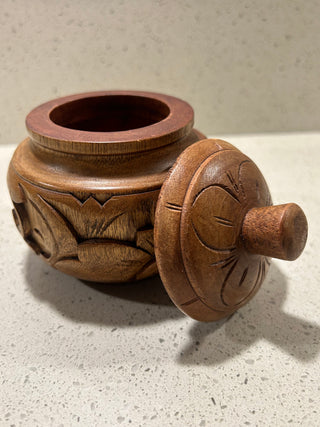 Round Wood Trinket Box with Lid