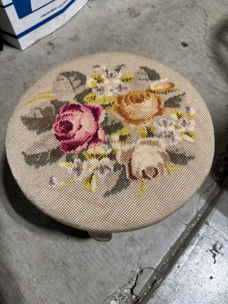 Needlepoint Floral Round Footstool