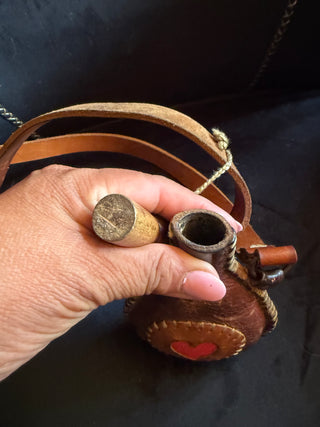 Handmade Leather Loader Hard Ball Shot Flask with heart VV