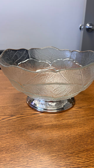 Pressed Glass Cabbage Bowl with Silver-Plated Pedestal