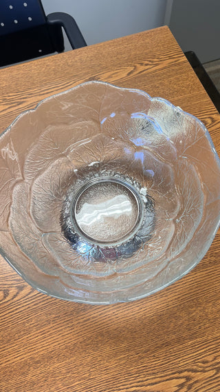 Pressed Glass Cabbage Bowl with Silver-Plated Pedestal