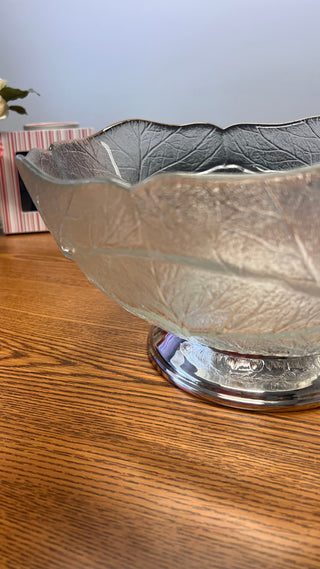 Pressed Glass Cabbage Bowl with Silver-Plated Pedestal