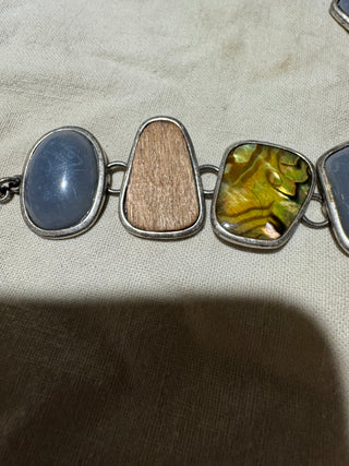 Stone, wood and mother of pearl  bracelet