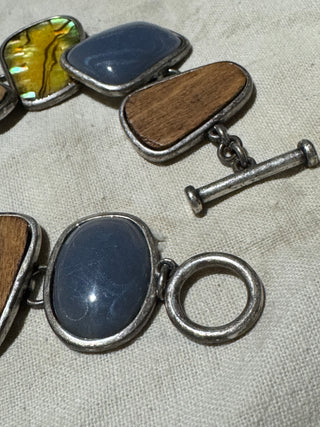Stone, wood and mother of pearl  bracelet