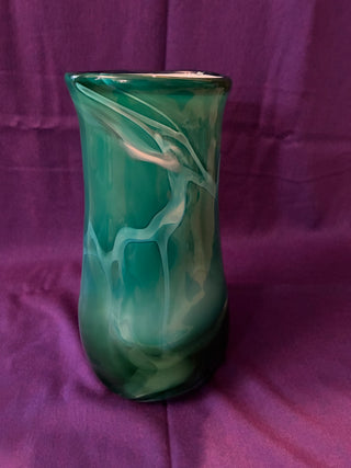 David Hopman green swirl blown glass vase