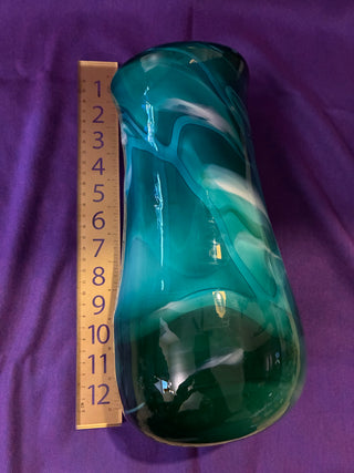 David Hopman green swirl blown glass vase