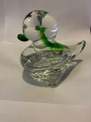 Glass clear and green blown duck