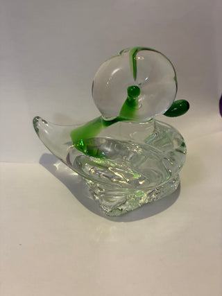 Glass clear and green blown duck