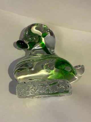 Glass clear and green blown duck