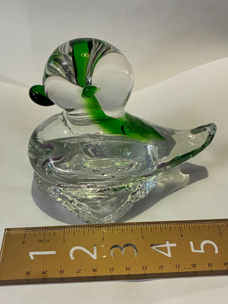 Glass clear and green blown duck