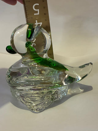 Glass clear and green blown duck