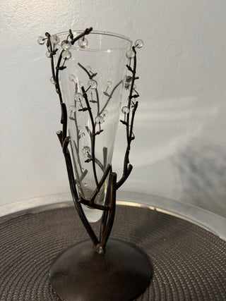 Vase Fluted Glass Metal Branch Stand
