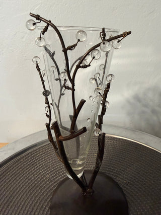 Vase Fluted Glass Metal Branch Stand