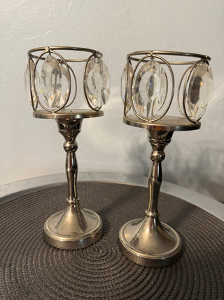 Candleholders SET TWO- silver/crystal