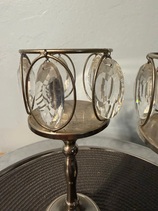 Candleholders SET TWO- silver/crystal