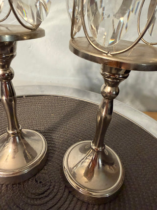 Candleholders SET TWO- silver/crystal