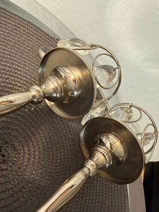 Candleholders SET TWO- silver/crystal