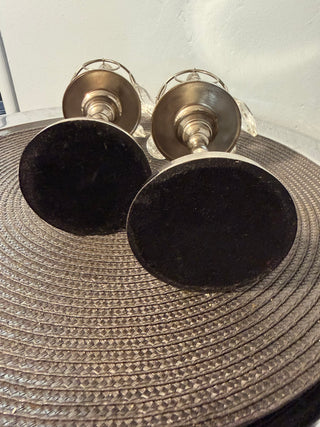 Candleholders SET TWO- silver/crystal