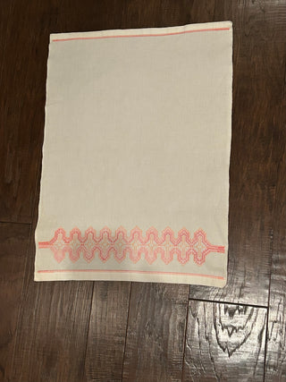 Vintage Huck Hand Towel, White with Pink