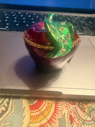 Apple Rhinestone leaf trinket box