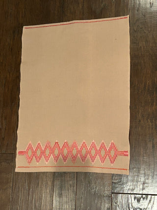 Vintage Huck Hand Towel, Lt. Brown/Tan with Pink
