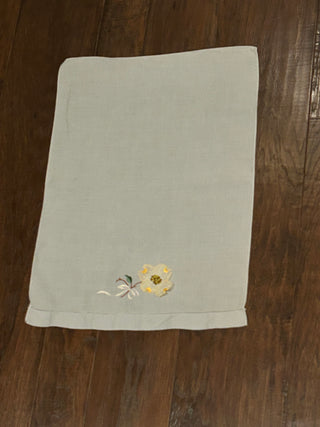 Vintage Tea Towel, Light Blue with Flower Appliqué