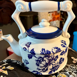 Grasslands Road. Teapot. Blue on white. 8.5x7.5 Ceramic