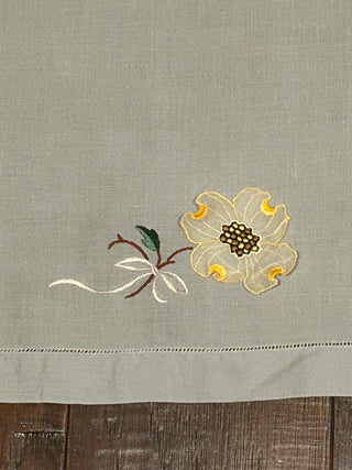 Vintage Tea Towel, Light Blue with Flower Appliqué